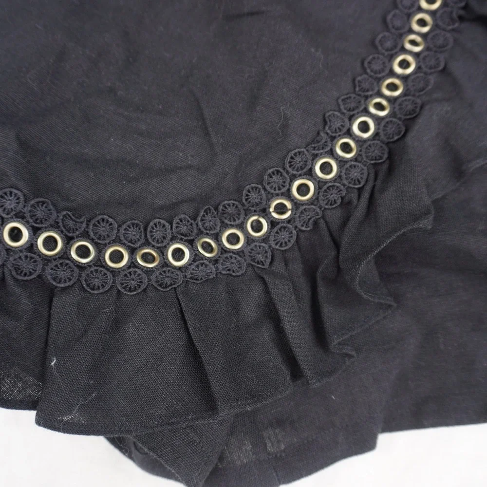 MISA Los Angeles Ruffle‎ Shorts Eyelet Trim Paper Bag Waist Black S Goth Linen